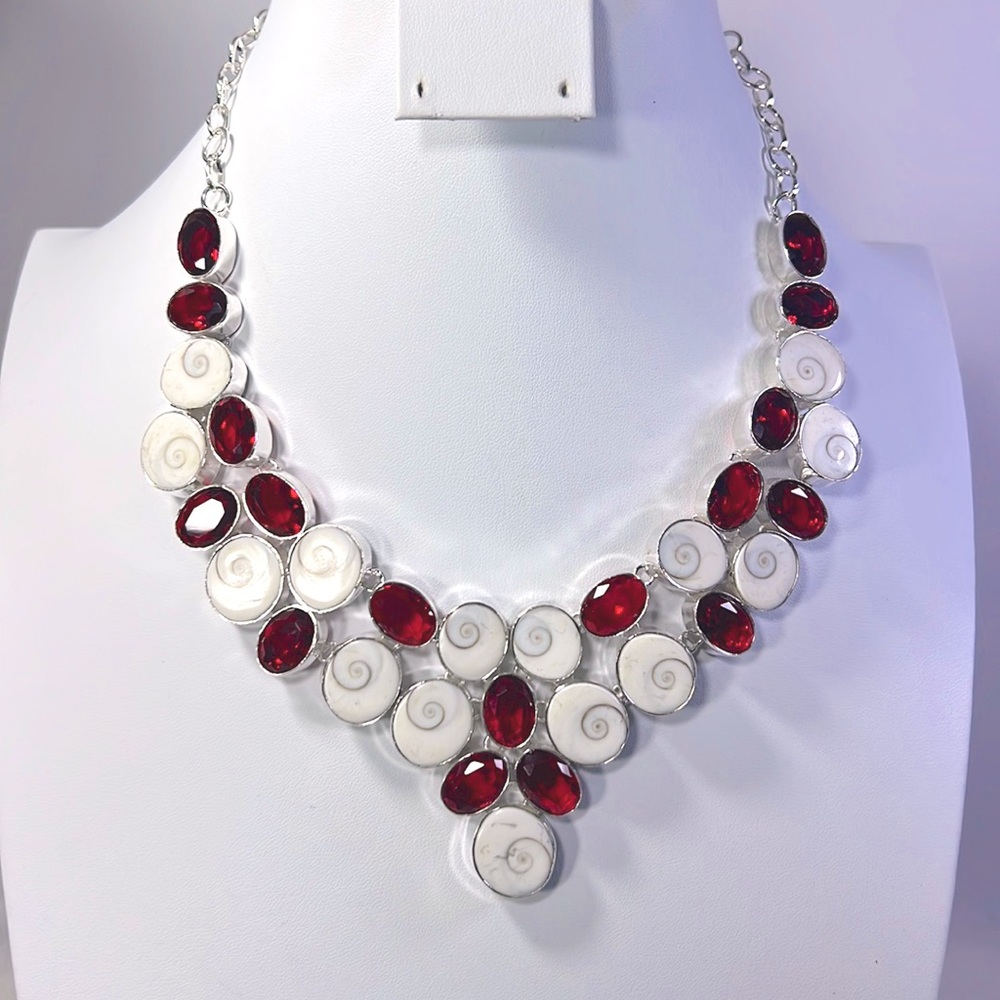 ❤️Set❤️ Shiva 🐚 Shell Garnet 925 Large Necklace & Large Bracelet Set